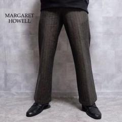 MARGARET HOWELL ブラウン ストライプ ワイドスラックスパンツ