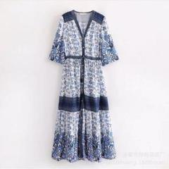 半袖 ワンピース ボヘミアン 花 柄 レディース 大人可愛い
