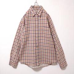 長袖　シャツ　メンズ　古着　チェック柄　柄シャツ　総柄　L　NAVY FLAG
