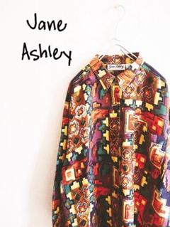 D220010 Jane Ashley 総柄 シルク 長袖シャツ