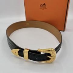 HERMES エルメス ベルト 黒 レザー □A刻印 65 ゴールド金具