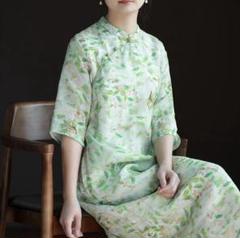 極美品✨チャイナドレス ワンピース ゆったり 大きめ コットン リネン