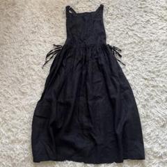 ✨美品✨ELLIFEリネンサイドリボンエプロンワンピース　ブラック
