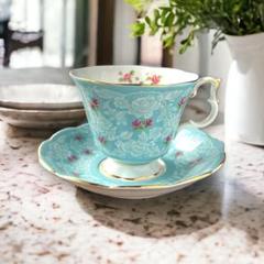 人気商品】 現品限り⭐希少 ブルー レース柄 ローズ ソーサー カップ