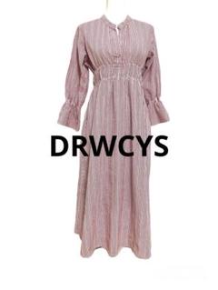 DRWCYS ストライプ 袖コンシャス ロング ワンピース　赤×白　コットン