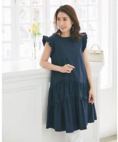 新品級⭐️【高田麻紀子さんコラボ】ラウンドギャザーシャツワンピース　肩フリル