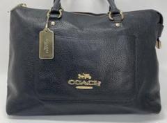 【美品】COACH コーチ ブラック黒 レザー ハンドバッグ チャック ジッパー