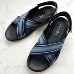 PRADA プラダ キャンバス レザー サンダル ロゴ クロス ストラップ