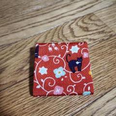 【美品】黒猫と花柄のコインケース　和風