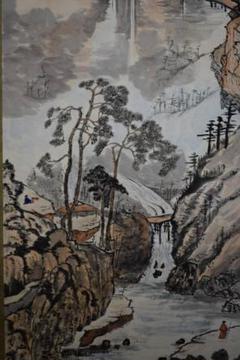 真作/隆江/山水人物画賛/秋の風景/布袋屋掛軸HH-327 真作/隆江/山水人物画賛/秋の風景/布袋屋掛軸HH-327