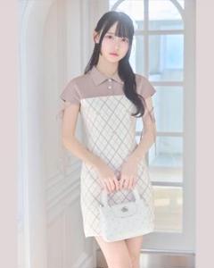 ミシェルマカロン モノグラムニットワンピースピンクベージュ