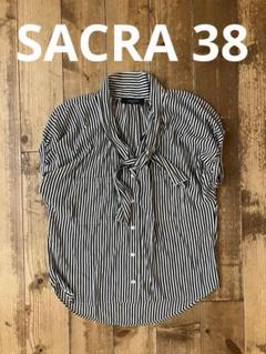 SACRA サクラ ノースリーブシャツ ストライプ 38 白黒 日本製