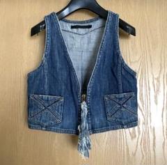 おしゃれ archi デニム ベスト S フリンジ ヴィンテージ 古着 ショート