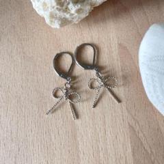 リボンピアス ハンドメイド サージカルステンレス