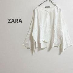 a943【ZARA】シアー花柄レースフレアスリーブルーズカジュアル大人フェミニン
