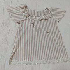 アクシーズファム ストライプ フリルネック Tシャツピンク×白