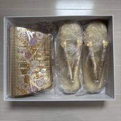 ☆新品未使用☆礼装用佐賀錦ゴールド系草履バッグセット　フリーサイズ　N55 NISHIORI 佐賀錦 -綵晃- 高級 草履バッグ セット 金 ゴールド