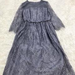 アサクラ くすみ グレー パーティー ロング ドレス ワンピース レース M