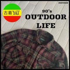 90s OUTDOORLIFEヘビーチェックネルシャツUS古着アメカジ好配色