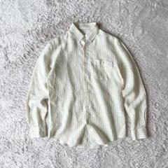 パパス 美品 PAPAS ボタンダウン リネンストライプシャツ 長袖 S