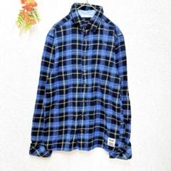 H&M【S】チェックシャツ 長袖 ブルー 青 チェック 総柄 カジュアル