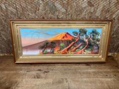 富士山 日本画 シルバーフレーム 昭和レトロ☆木製フレーム☆赤富士☆富士山☆日本画☆明山作