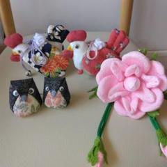 ★ハンドメイド商品★ちりめん細工 鳥とフクロウの飾りセット