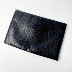 サンローランSAINT LAURENT クロコ クラッチバッグ レザー ブラック