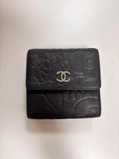 【極上美品】CHANEL シャネル【カメリア】２つ折り財布 Ｗホック ブラック CHANEL シャネル バタフライカメリア 二つ折り財布 ブラック