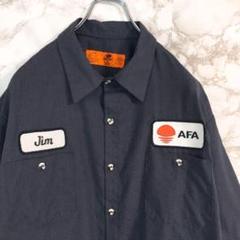 レッドキャップ　企業ロゴ　ワッペン　ワンポイント刺繍　ワークシャツ　灰色　２ＸＬ