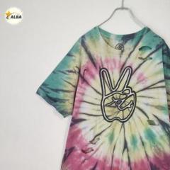 Tシャツ　タイダイ染　ダメージ加工　90sヴィンテージ　ラスタカラー　XL　半袖
