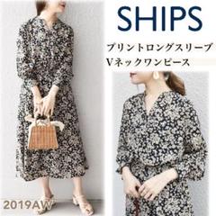 SHIPS シップス【限定】プリントロングスリーブVネックワンピース 花柄のサムネイル