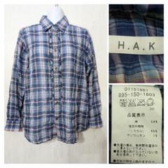 H.A.K ハク　長袖フリルチェックシャツ