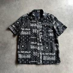 00s old GAP リネン オープンカラーシャツ バンダナ柄 白黒 短丈