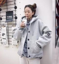 フード付き長袖ジップパーカー 韓国 かわいい