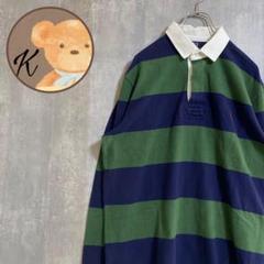 【希少★】ラルフローレン メンズ　ポロシャツ　長袖　ボーダー　L グリーン
