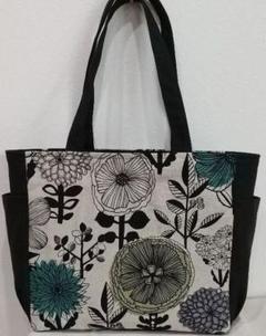 イソクッカ(生成り)サイドポケットトートバッグ ハンドメイド