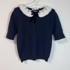 ZARA】襟付き半袖ニットトップス - メルカリ
