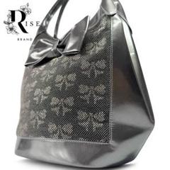 【極美品】デザイナーズ ビックリボン ハンドバッグ トートバッグ 自立 黒 光沢