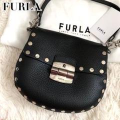 【極美品】フルラ アレグラ 2way ショルダーバッグ レザー 斜め掛け 黒 極美品 レア✨フルラ ショルダーバッグ 2way スタッズ クラブ