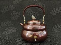 極上純銀製 瓢箪形 金象嵌 銅被せ銀瓶 煎茶道具 湯沸 重量834g 極上純銀製 瓢箪形 金象嵌 銅被せ銀瓶 煎茶道具 湯沸 重量834g