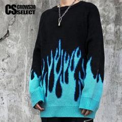 【美品】ファイヤーパターンオーバーサイズニット　XL 韓国のサムネイル