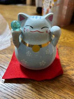 新品未使用　風水猫貯金箱　青　才能、仕事うん