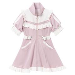 DearMyLove フリルたっぷりメイドジャージワンピース ミニ ピンク DearMyLove フリルたっぷりメイドジャージワンピース ピンク