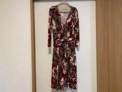 EGERIE大人フラワープリントワンピース ワインレッド