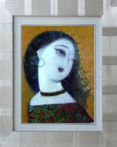 絵画 インテリア　絵　額付(銀) 油絵 F4-12023 女性像 絵画 インテリア 絵 額付(銀) 油絵 F4-12023 女性像 - メルカリ