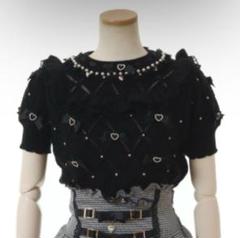 LIZLISA メニービジューリボンダイヤニットトップス ブラック