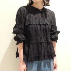 イザベルマランエトワール ドット 刺繍 フリル スモック ブラウス blackのサムネイル