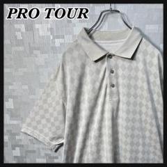 PROTOUR ポロシャツ ベージュ 総柄 半袖 メンズ プロツアー US 古着