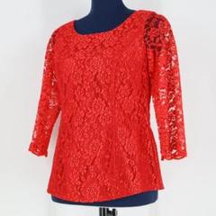 【美品 日本製 フラダンス衣装】レッド Paondor トップス ブラウス 赤
